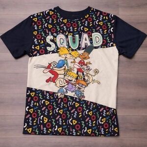 Nickelodeon Kids T-shirt 90s Squad Rugrats Hey Arnold Ren Stimpy Blue Sz Small